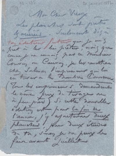 Lettre de Félicien Rops à [Théo] [Hannon]. [Paris], 1882/01/20. Bruxelles, Archives et Musée de la Littérature, ML/00026/0139