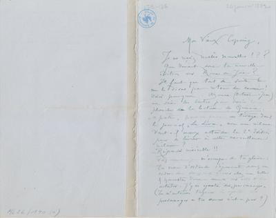 Lettre de Félicien Rops à [Théo] [Hannon]. [Paris], 1882/01/26. Bruxelles, Archives et Musée de la Littérature, ML/00026/0140