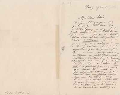 Lettre de Félicien Rops à Théo [Hannon]. Paris, 1882/03/19. Bruxelles, Archives et Musée de la Littérature, ML/00026/0143