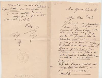 Lettre de Félicien Rops à Théo [Hannon]. Paris, 1882/03/31. Bruxelles, Archives et Musée de la Littérature, ML/00026/0144