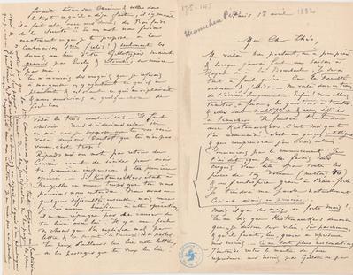 Lettre de Félicien Rops à Théo [Hannon]. Paris, 1882/04/18. Bruxelles, Archives et Musée de la Littérature, ML/00026/0148