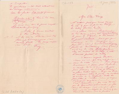 Lettre de Félicien Rops à [Théo] [Hannon]. [Paris], 1882/06/15. Bruxelles, Archives et Musée de la Littérature, ML/00026/0151