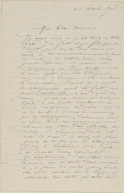 Lettre de Félicien Rops à [Edmond] Picard. Paris, 1878/04/26. Bruxelles, Archives et Musée de la Littérature, ML/00631/0010