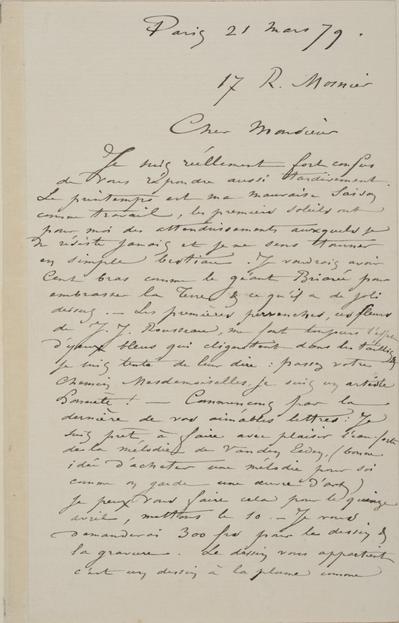 Lettre de Félicien Rops à [Edmond] [Picard]. Paris, 1879/03/21. Bruxelles, Archives et Musée de la Littérature, ML/00631/0016