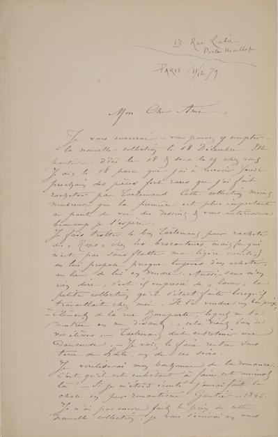 Lettre de Félicien Rops à [Edmond] Picard. Paris, 1879/12/11. Bruxelles, Archives et Musée de la Littérature, ML/00631/0023