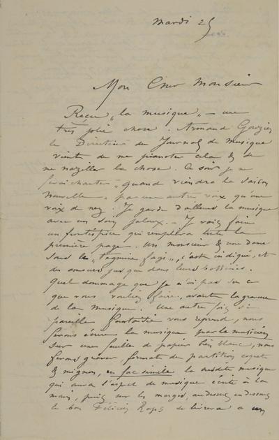 Lettre de Félicien Rops à Edmond Picard. s.l., 1879/03/25. Bruxelles, Archives et Musée de la Littérature, ML/00631/0027