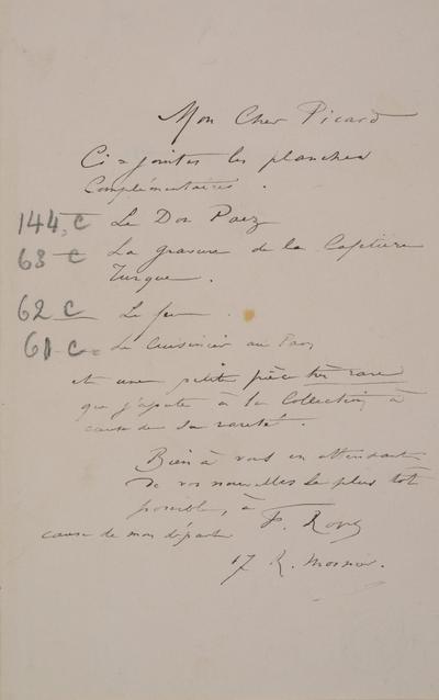 Lettre de Félicien Rops à [Edmond] Picard. Paris, 0000/00/00. Bruxelles, Archives et Musée de la Littérature, ML/00631/0033