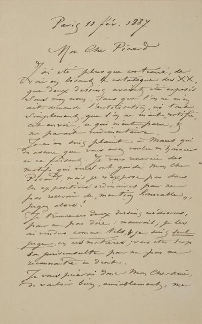Lettre de Félicien Rops à [Edmond] Picard. Paris, 1887/02/11. Bruxelles, Archives et Musée de la Littérature, ML/00631/0046