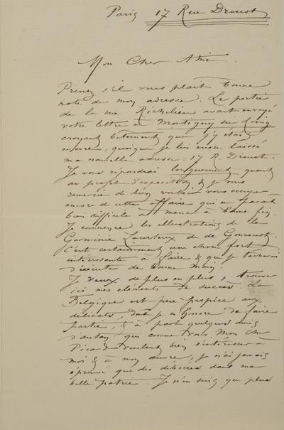 Lettre de Félicien Rops à [Edmond] [Picard]. Paris, 0000/00/00. Bruxelles, Archives et Musée de la Littérature, ML/00631/0054