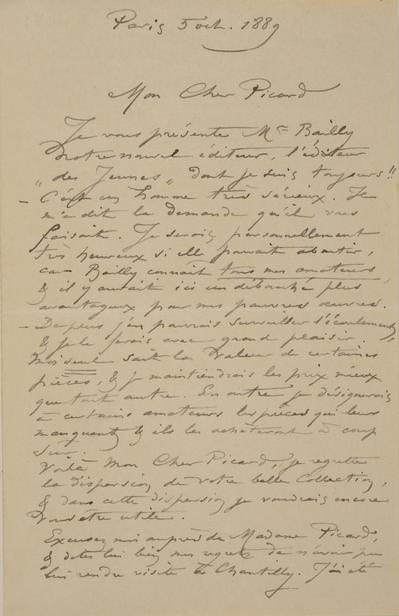 Lettre de Félicien Rops à [Edmond] Picard. Paris, 1889/10/05. Bruxelles, Archives et Musée de la Littérature, ML/00631/0055