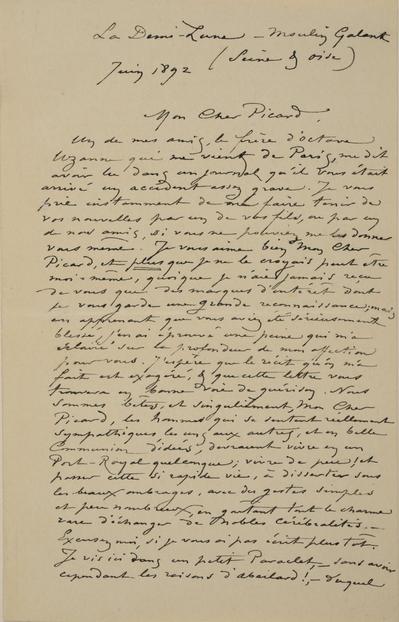 Lettre de Félicien Rops à [Edmond] Picard. Corbeil, 1892/06/00. Bruxelles, Archives et Musée de la Littérature, ML/00631/0056