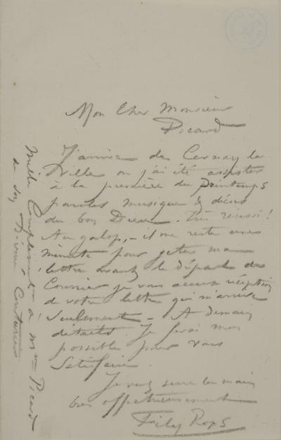 Lettre de Félicien Rops à [Edmond] Picard. s.l., 1879/03/00. Bruxelles, Archives et Musée de la Littérature, ML/00631/0058