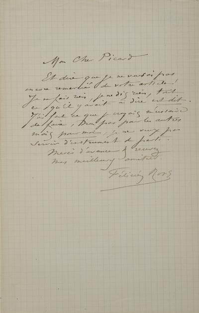 Lettre de Félicien Rops à [Edmond] Picard. s.l., 1886/11/00. Bruxelles, Archives et Musée de la Littérature, ML/00631/0061