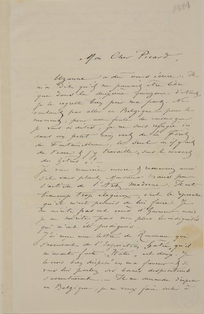 Lettre de Félicien Rops à [Edmond] Picard. Montigny-sur-Loing, 0000/00/00. Bruxelles, Archives et Musée de la Littérature, ML/00631/0064