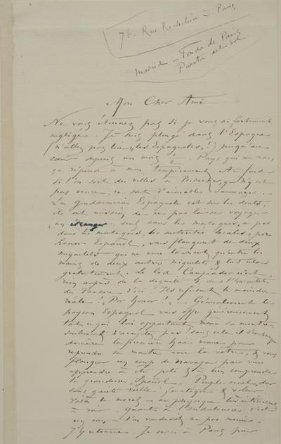Lettre de Félicien Rops à [Edmond] [Picard]. Madrid, 0000/00/00. Bruxelles, Archives et Musée de la Littérature, ML/00631/0065