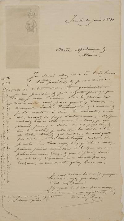 Lettre de Félicien Rops à [Adèle] [Picard-Olin]. [Paris], 1884/06/20. Bruxelles, Archives et Musée de la Littérature, ML/00631/0070