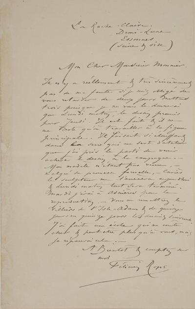 Lettre de Félicien Rops à [Henri] Monnier. Corbeil-Essonnes, 0000/00/00. Bruxelles, Archives et Musée de la Littérature, ML/00631/0071