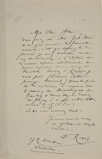 Lettre de Félicien Rops à [Edmond] [Picard]. Paris, 0000/00/00. Bruxelles, Archives et Musée de la Littérature, ML/00631/0072