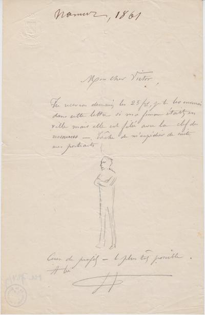 Lettre de Félicien Rops à Victor [Hallaux]. [Namur], 1861/00/00. Bruxelles, Archives et Musée de la Littérature, ML/00784/0007