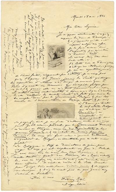 Lettre avec épreuve de Félicien Rops à [Léon ?] Lequime. s.l., 1886/05/18. Bruxelles, Archives et Musée de la Littérature, ML/00813/0002