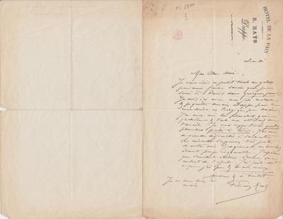 Lettre de Félicien Rops à Inconnu. [Dieppe], 0000/00/00. Bruxelles, Archives et Musée de la Littérature, ML/02210/0003