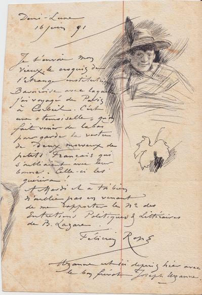 Lettre de Félicien Rops à Inconnu. Corbeil-Essonnes, 1891/06/16. Bruxelles, Archives et Musée de la Littérature, ML/02237/0010