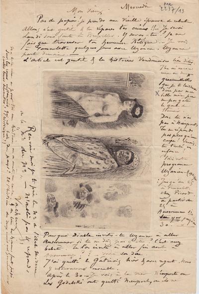 Lettre avec épreuve de Félicien Rops à Inconnu. s.l., 0000/00/00. Bruxelles, Archives et Musée de la Littérature, ML/02237/0013