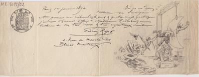 Lettre de Félicien Rops à Anna Rodenbach. Paris, 1894/01/01. Bruxelles, Archives et Musée de la Littérature, ML/03045/0052