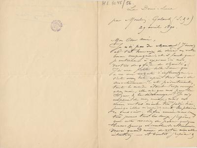 Lettre de Félicien Rops à [Georges] [Rodenbach]. Corbeil-Essonnes, 1890/04/29. Bruxelles, Archives et Musée de la Littérature, ML/03045/0056