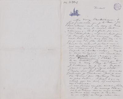 Lettre de Félicien Rops à Inconnu. [Paris], 0000/00/00. Bruxelles, Archives et Musée de la Littérature, ML/03091/0002