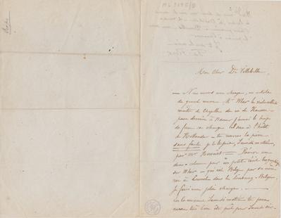 Lettre de Félicien Rops à [Ernest] De Villebelle [Scaron]. s.l., 1857/00/00. Bruxelles, Archives et Musée de la Littérature, ML/03195/0009