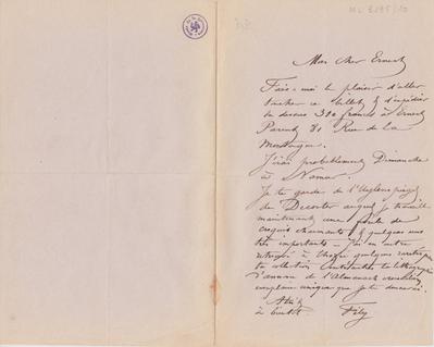 Lettre de Félicien Rops à Ernest [Scaron]. s.l., 0000/00/00. Bruxelles, Archives et Musée de la Littérature, ML/03195/0010