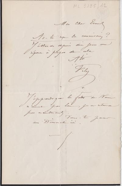 Lettre de Félicien Rops à Ernest [Scaron]. [Mettet], 1866/09/08. Bruxelles, Archives] et Musée de la Littérature, ML/03195/0012