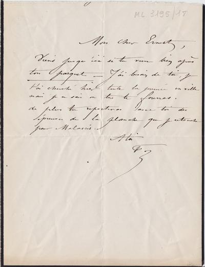 Lettre de Félicien Rops à Ernest [Scaron]. s.l., 0000/00/00. Bruxelles, Archives et Musée de la Littérature, ML/03195/0018