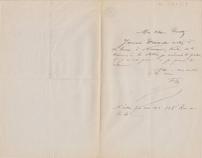 Lettre de Félicien Rops à Ernest [Scaron]. [Bruxelles?], 0000/00/00. Bruxelles, Archives et Musée de la Littérature, ML/03195/0025