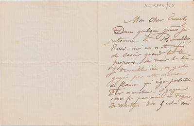 Lettre de Félicien Rops à Ernest [Scaron]. Paris, 1868/00/00. Bruxelles, Archives et Musée de la Littérature, ML/03195/0028