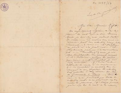 Lettre de Félicien Rops à [James] Reffitt[-Oldfield]. [Paris], 1885/01/12. Bruxelles, Archives et Musée de la Littérature, ML/03195/0034