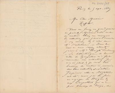 Lettre de Félicien Rops à [James] Reffitt[-Oldfield]. Paris, 1885/09/05. Bruxelles, Archives et Musée de la Littérature, ML/03195/0035