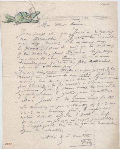 Lettre de Félicien Rops à [Alfred] [Prunaire]. s.l., 1882/00/00. Bruxelles, Archives et Musée de la Littérature, ML/03195/0038