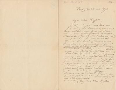 Lettre de Félicien Rops à [James] Reffitt[-Oldfield]. Paris, 1893/05/26. Bruxelles, Archives et Musée de la Littérature, ML/03201/0025