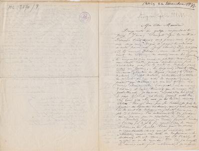 Lettre de Félicien Rops à Maurice [Bonvoisin]. [Paris], 1877/12/22. Bruxelles, Archives et Musée de la Littérature, ML/03270/0007