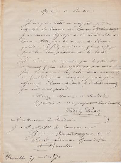 Lettre de Félicien Rops à [Edmond]  [Lambrichs]. s.l., 1870/05/29. Bruxelles, Archives et Musée de la Littérature, ML/03270/0011