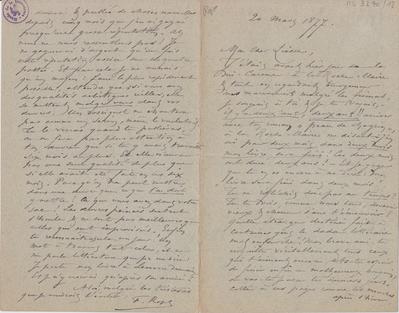 Lettre de Félicien Rops à [Henri] Liesse. s.l., 1887/03/20. Bruxelles, Archives et Musée de la Littérature, ML/03270/0012