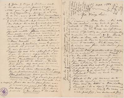 Lettre de Félicien Rops à [Henri] Liesse. s.l., 1886/09/15. Bruxelles, Archives et Musée de la Littérature, ML/03270/0013