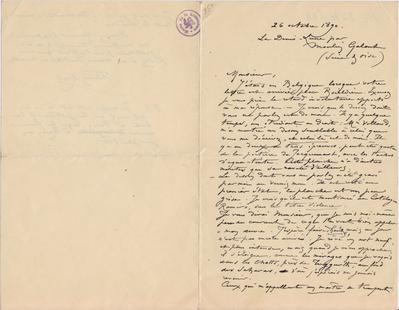 Lettre de Félicien Rops à Inconnu. Corbeil-Essonnes, 1890/10/26. Bruxelles, Archives et Musée de la Littérature, ML/03270/0034