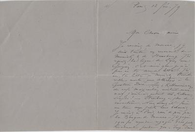 Lettre de Félicien Rops à [Maurice] [Bonvoisin]. Paris, 1879/02/12. Bruxelles, Archives et Musée de la Littérature, ML/03270/0036