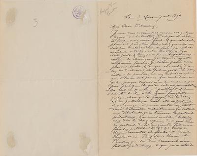 Lettre de Félicien Rops à [Henry] Detouche. Corbeil-Essonnes, 1894/10/07. Bruxelles, Archives et Musée de la Littérature, ML/03270/0046