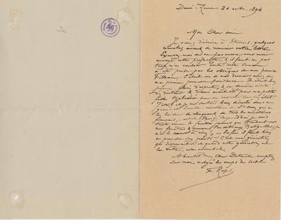 Lettre de Félicien Rops à [Henry] [Detouche]. Corbeil-Essonnes, 1894/10/20. Bruxelles, Archives et Musée de la Littérature, ML/03270/0047