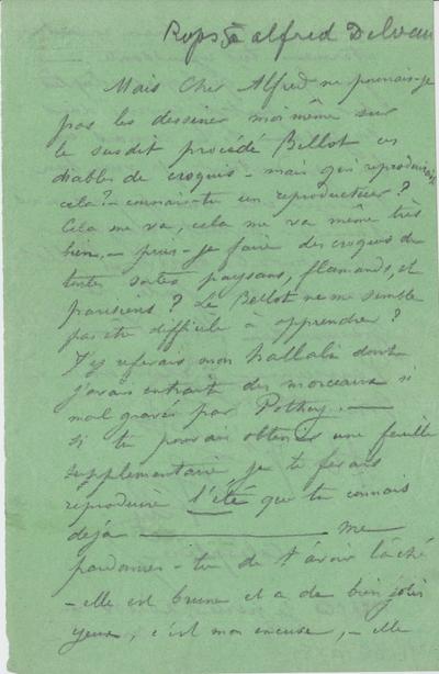 Lettre de Félicien Rops à Alfred [Delvau]. s.l., 0000/00/00. Bruxelles, Archives et Musée de la Littérature, ML/03270/0051