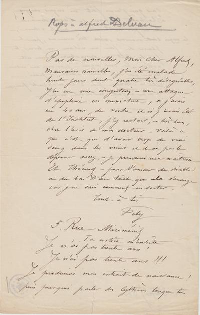 Lettre de Félicien Rops à Alfred [Delvau]. Paris, 0000/00/00. Bruxelles, Archives et Musée de la Littérature, ML/03270/0052